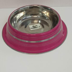 COMEDERO DE METAL ANTIDESLIZANTE RAYADO ROSA KE-3203PS