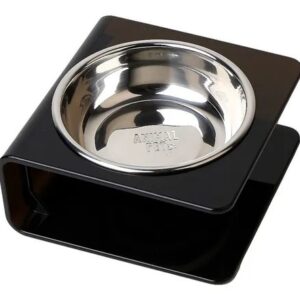 COMEDERO/BEBEDERO ACRILICO CON BOWL ACERO MEDIUM PT0341-NE