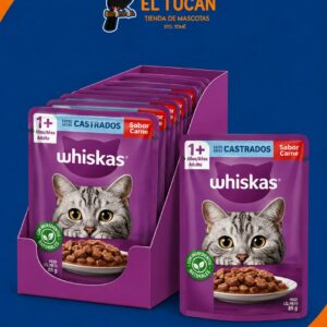 CAJA POUCH WHISKAS CASTRADO CARNE X 12 UNIDADES