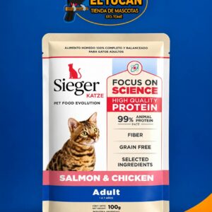 POUCH SIEGER GATO ADULTO SALMON Y CHICKEN 100G